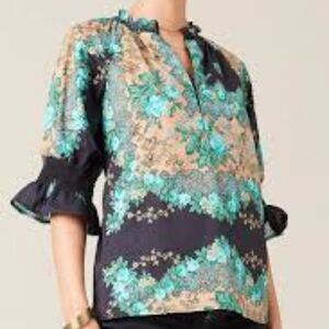 Figue Halima Top Blouse Smocked Floral Short Sleeve Size XL NWT